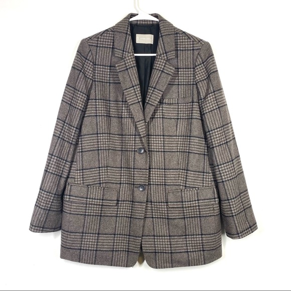 EVERLANE NWOT The Oversized Blazer Houndstooth Plaid Academia 10 Gray Brown - Picture 2 of 9